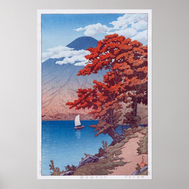Poster 日 光 禅 湖, Lago Chûzenji em Nikkô, Hasui Kawase (Frente)