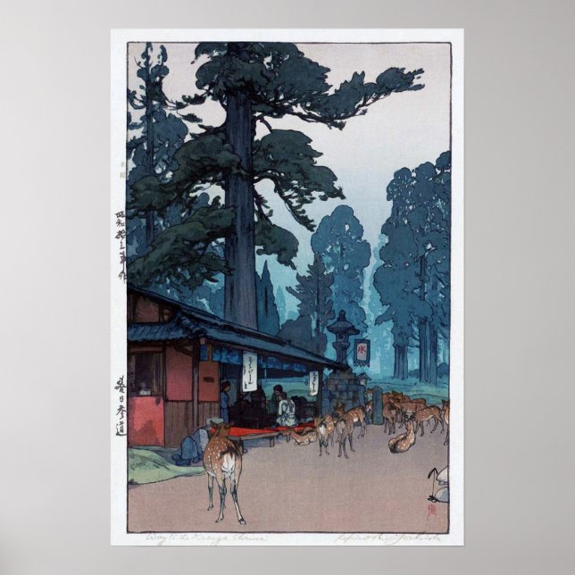 Pôster 春 日 大 鹿 の, Veado do Shrine Kasuga, Hiroshi Yoshida (Frente)
