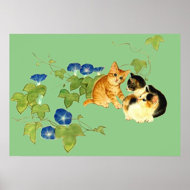 Poster 朝顔子猫図　Morning glory and kitten (Frente)