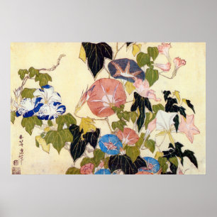 Pôster 朝 顔, 北 斎 Glória da Manhã, Hokusai, Ukiyo