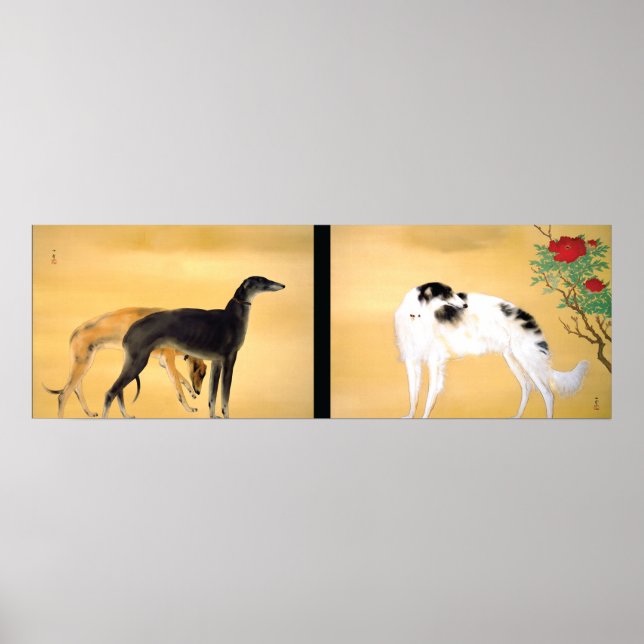 Poster 本 japonês 語: 唐 犬 Cães 図 da Europa (Frente)