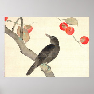 Poster 柿に烏, caqui do 抱一 e corvo, Hōitsu
