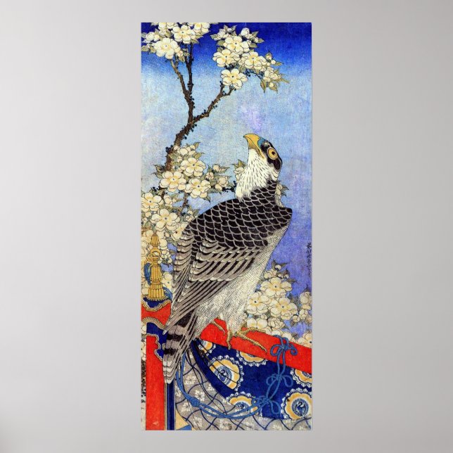 Pôster 桜 に ハ サ ブ, Falcon & Cherry Blossoms, Hokusai, Ukiy (Frente)