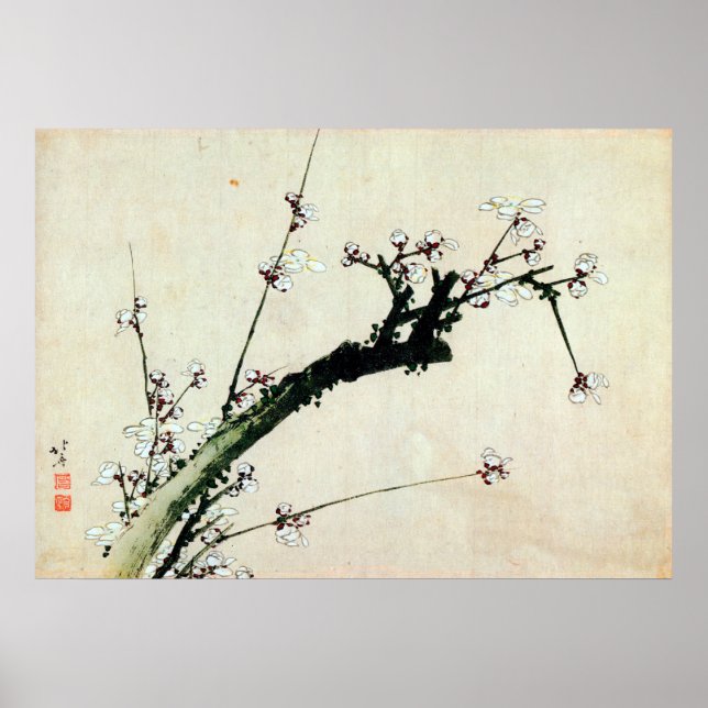 Poster 梅 花, 北 斎 Blossomas de ameixa, Hokusai, Ukiyo-e (Frente)