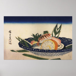 Poster 江戸前寿司, bacia do sushi do 広重, Hiroshi