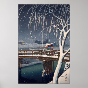 Pôster 江戸川の宵雪, nivelando a neve em Edogawa, H