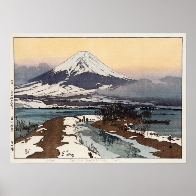 Poster 河 口 湖, Lago Kawaguchi, Hiroshi Yoshida, Woodcut (Frente)