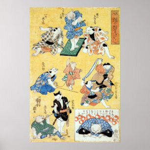 Pôster 流 行 の 狂 言 づ く し 猫, 国 Atores do Gato, Kuniyoshi, Uk