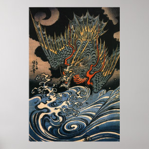 Poster 海龍, 国芳, dragão do mar, Kuniyoshi, Ukiyo-e