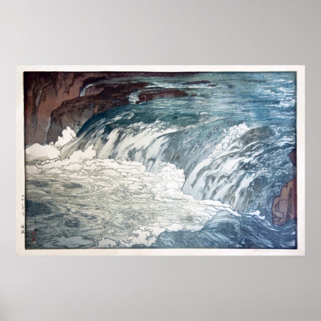 Pôster 渓流, Rapids, Hiroshi Yoshida, Woodcut (Frente)