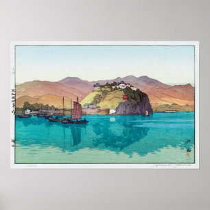 Poster 湖口, Hukou, China, Hiroshi Yoshida, Woodcut