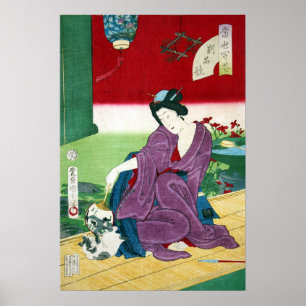 Pôster 猫と女, gato do 国周 e mulher, Toyohara Kunic