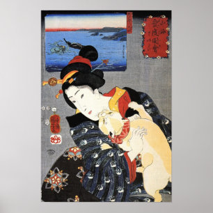 Pôster 猫と女, gato do 国芳 e mulher, Kuniyoshi, Uki