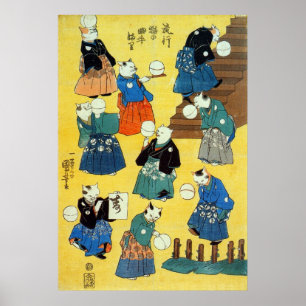 Poster 猫の曲芸師, acrobata dos gatos, Kuniyoshi do 