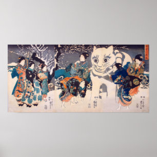 Pôster 猫 の 雪 だ ま 国 Grande Gato Snowman, Kuniy