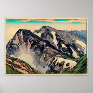 Poster 白馬山頂, pico de Shiroumadake, Yoshida, Woodc