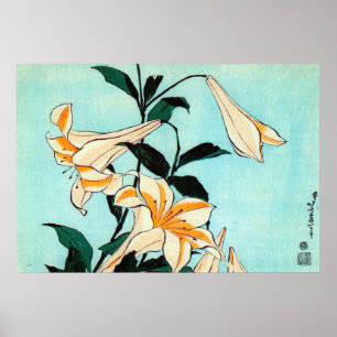 Pôster 百 合, 北 Lily, Hokusai, Ukiyo-e