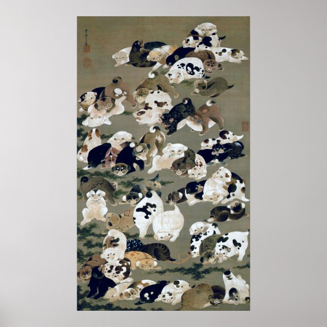Poster 百 犬 図, 伊 若 冲 Centenas De Cães, Itō Jakuchu (Frente)