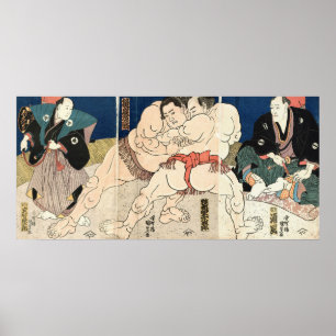 Pôster 相撲, luta de Smou do 国貞, Kunisada