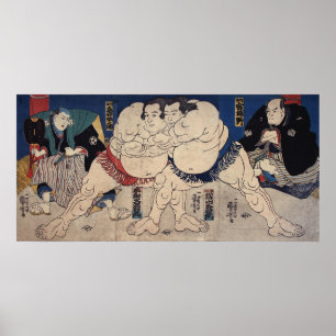 Poster 相撲, luta de Sumo do 国芳, Kuniyoshi, Ukiyo-e