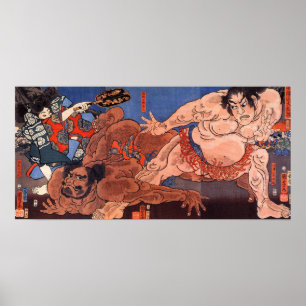 Poster 相撲, luta de Sumo do 歌川国芳, Kuniyoshi