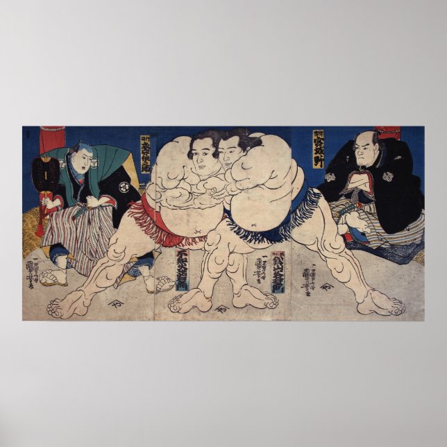 Poster 相 撲, 国 芳 Sumo Luta, Kuniyoshi, Ukiyo-e (Frente)