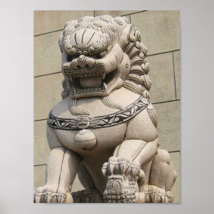 Pôster 石獅 fêmea chinês do cão de Foo do leão do g