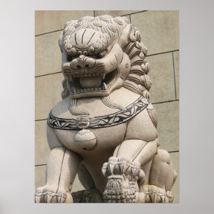 Pôster 石獅 fêmea chinês do cão de Foo do leão do g