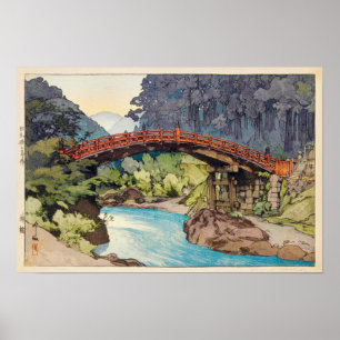 Pôster 神橋, ponte sagrado, Hiroshi Yoshida, Woodcut