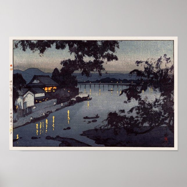Poster 筑 後 川 べ 夕, noite no rio Chikugo, Hiroshi Yoshida (Frente)