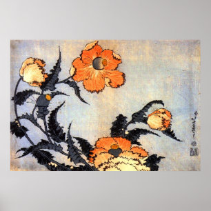 Pôster 芥 子 花, 北 斎 Poppies, Hokusai, Ukiyoe