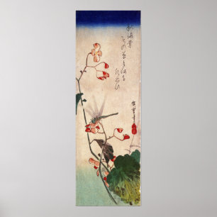 Poster 花にトンボ, libélula do 広重 e flor, Hiros