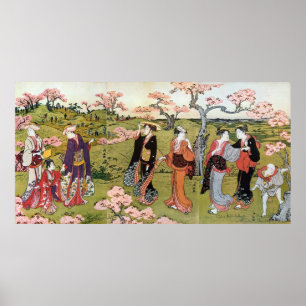 Pôster 花見, 清長 Flower Viewing, Kiyonaga, Ukiyo-e