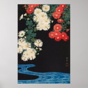 Pôster 菊に流水, crisântemos do 古邨 & córrego, K