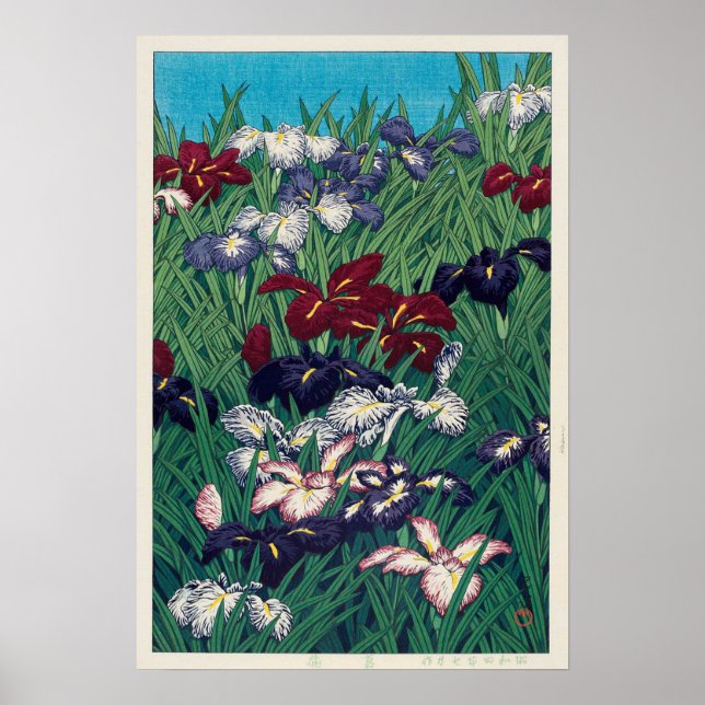 Pôster 菖 蒲, Iris, Hasui Kawase, Woodcut (Frente)