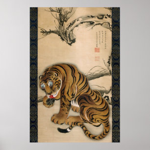 Pôster 虎図, tigre do 若冲, Jakuchu
