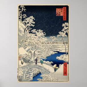 Pôster 雪の太鼓橋, ponte nevado do cilindro do 広