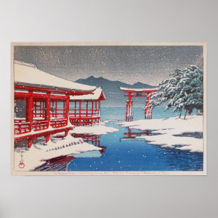 Poster 雪 の 島, santuário de Miyajima em Neve, Hasui
