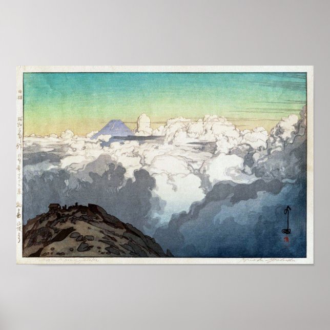Pôster 駒 ヶ 岳 頂, Pico de Komagatake, Yoshida, Woodcut (Frente)