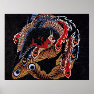 Pôster 鳳凰図, chinês Phoenix do 北斎, Hokusai, art