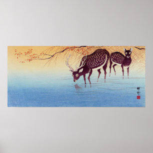 Poster 鹿, cervo do 小原古邨, Ohara Koson, Ukiyo-e