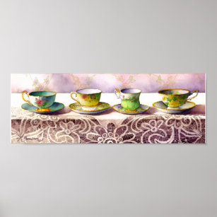 Poster 0001 Row of Teacups Art Print
