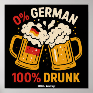 Poster 0% Alemão 100% Bêbado Engraçado Amante da Cerveja