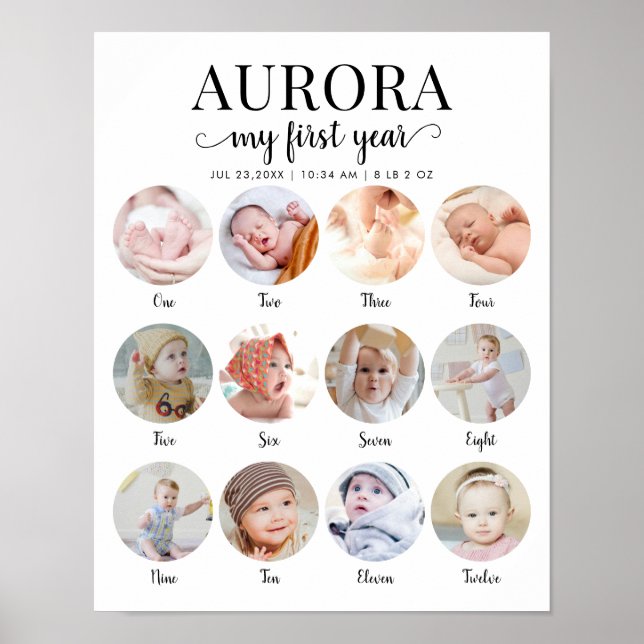 Poster 1º Aniversário Minha Foto de Marco do Primeiro Ano (Frente)