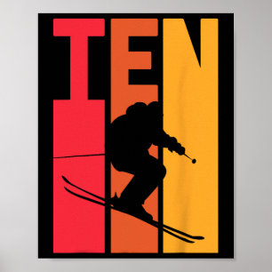 Poster 10º Aniversário Garoto Retro Esqui Skier 10 Anos O