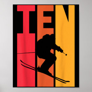 Poster 10º Aniversário Garoto Retro Esqui Skier 10 Anos O