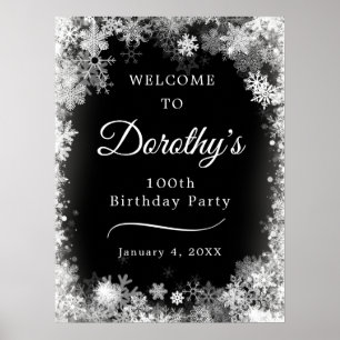 Poster 100º aniversário Imprimível Floco de Neve Preto Bo
