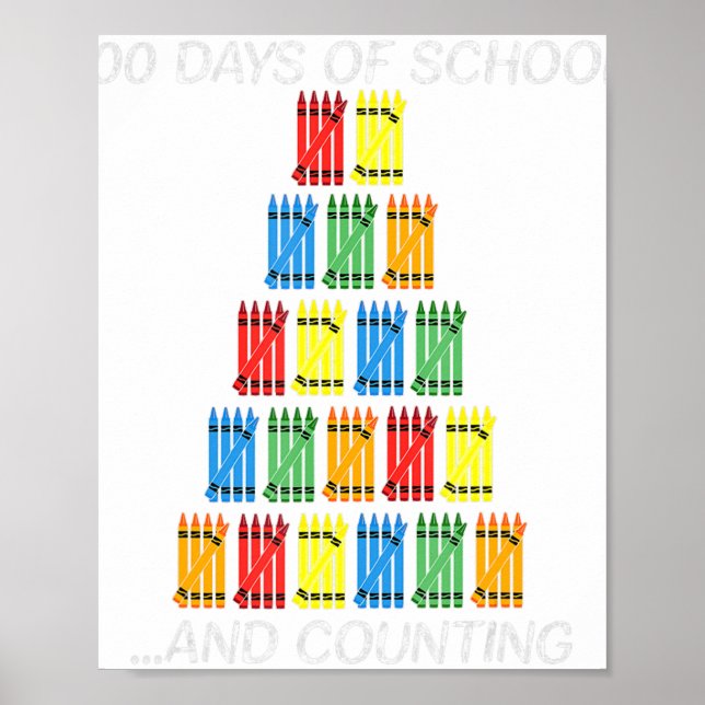 Poster 100º Dia 100 Dias da Escola Crayon Hash Marks Tea (Frente)