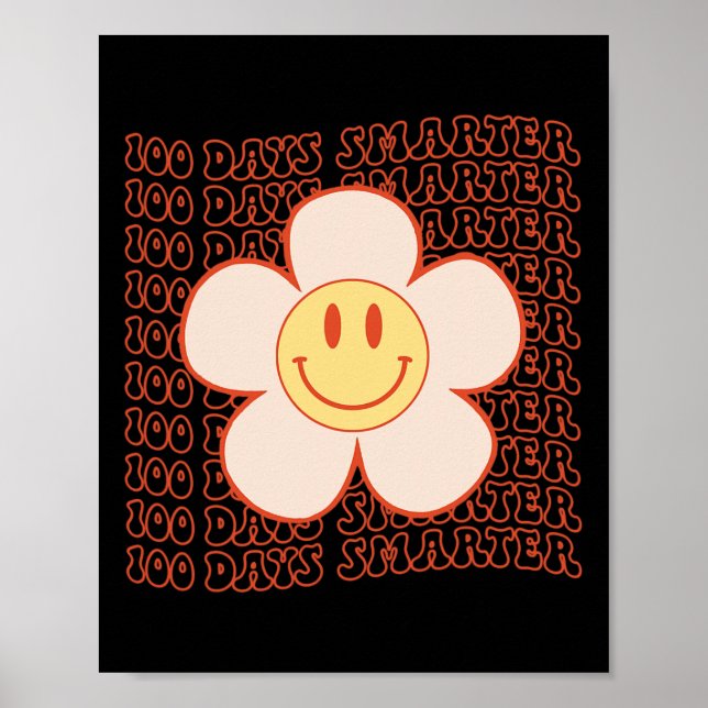 Poster 100º Dia Da Escola Retro Groovy Face Feliz 100 Da (Frente)