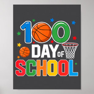 Poster 100º Dia De Basquete Escolar - Crianças 100 Dias D